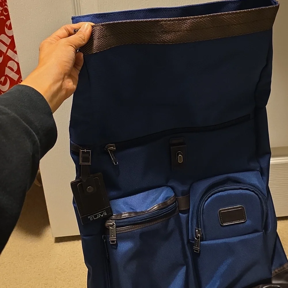 Tumi Navy and Brown Roll-Top Backpack